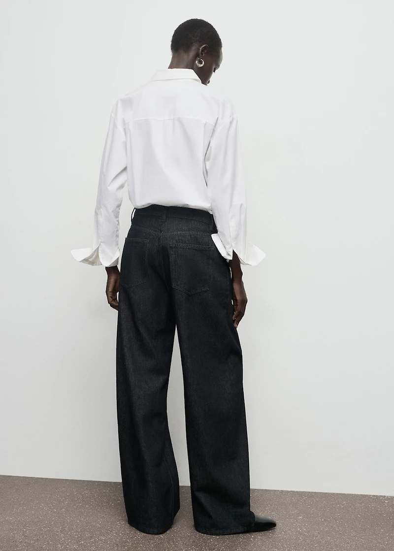 Wide-leg pleated denim trousers