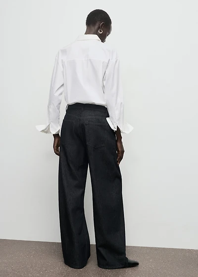 Wide-leg pleated denim trousers