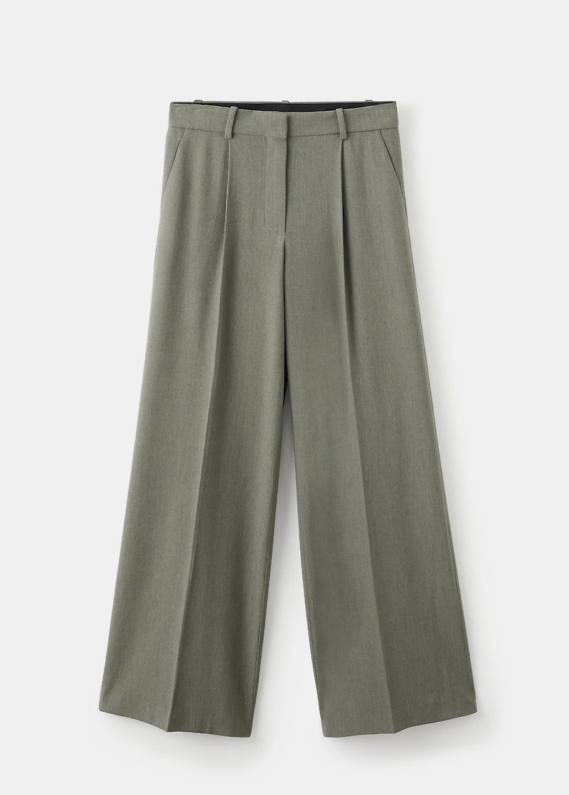 Pleated straight-leg suit pants