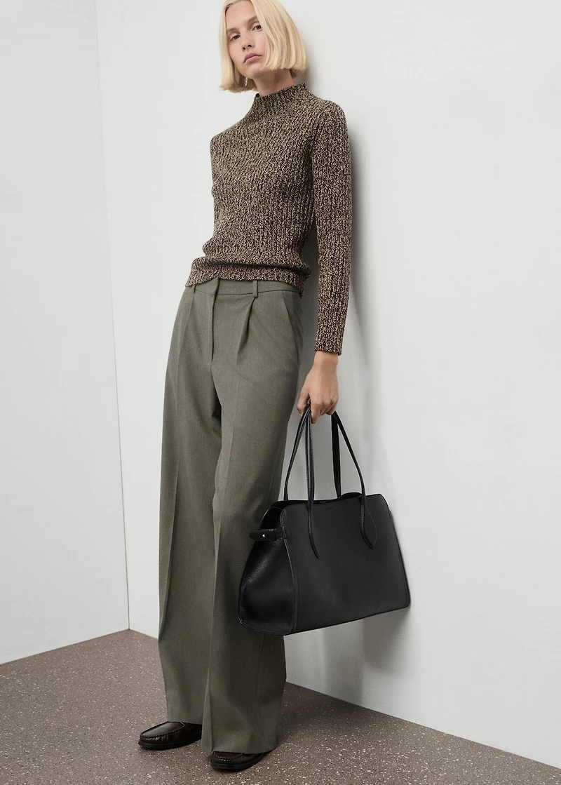 Pleated straight-leg suit pants