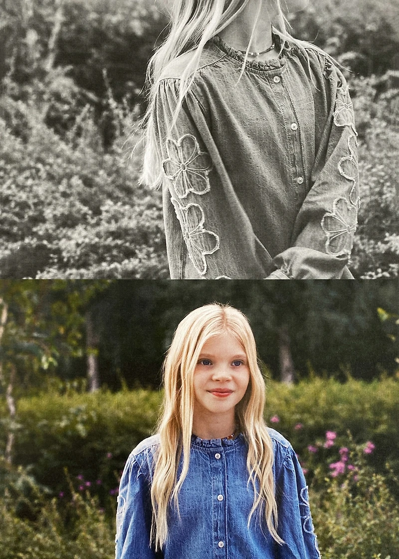 Embroidered denim blouse