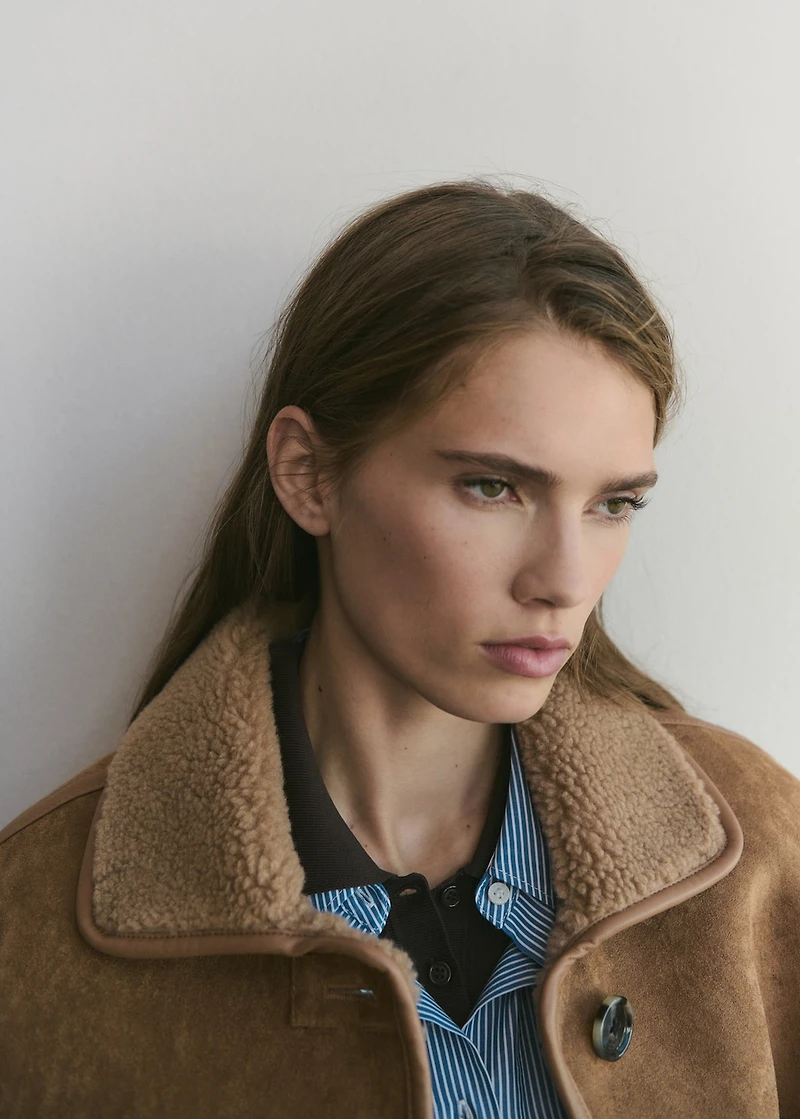 Faux-shearling leather-effect coat