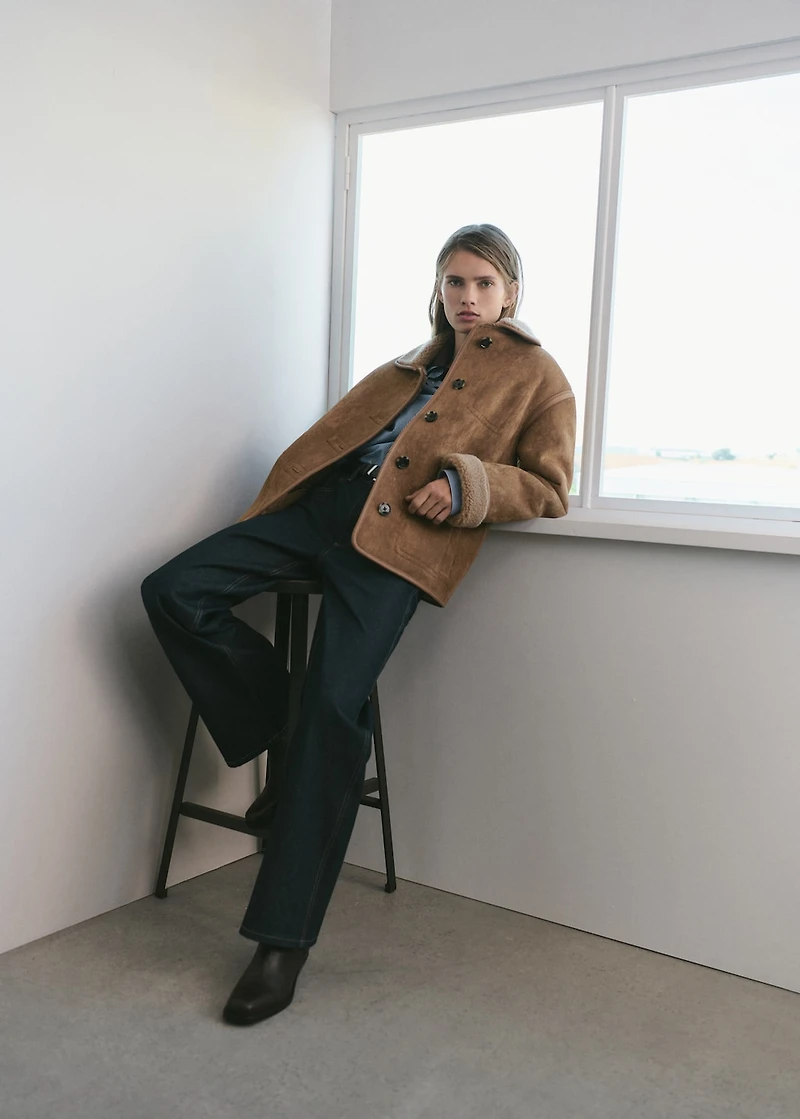 Faux-shearling leather-effect coat