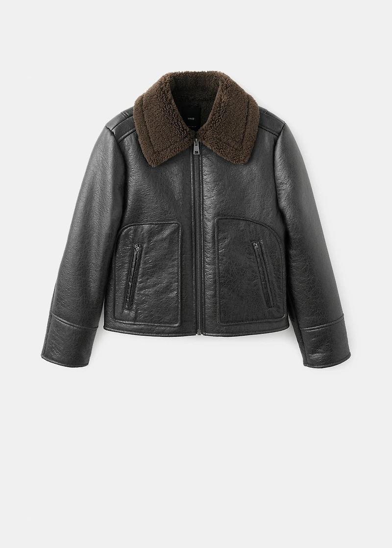Faux-leather jacket with shearling collar