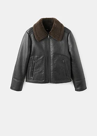 Faux-leather jacket with shearling collar
