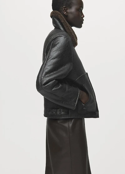 Faux-leather jacket with shearling collar