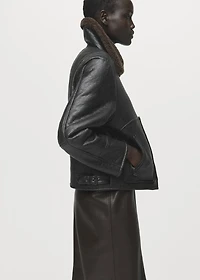 Faux-leather jacket with shearling collar
