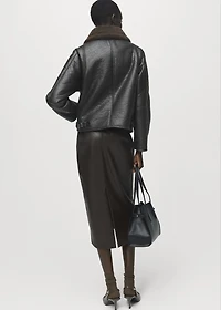 Faux-leather jacket with shearling collar