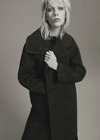 Checked wool-blend coat