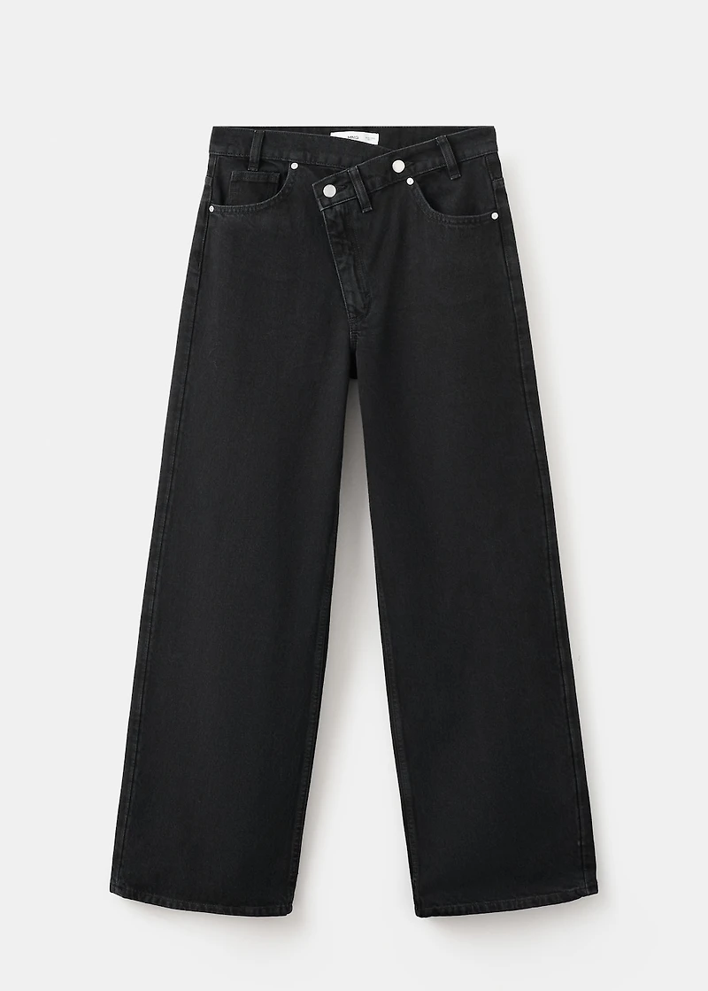 Wide-leg mid-rise jeans with a crossover waistband