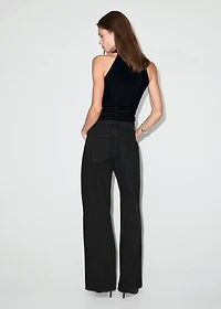 Wide-leg mid-rise jeans with a crossover waistband