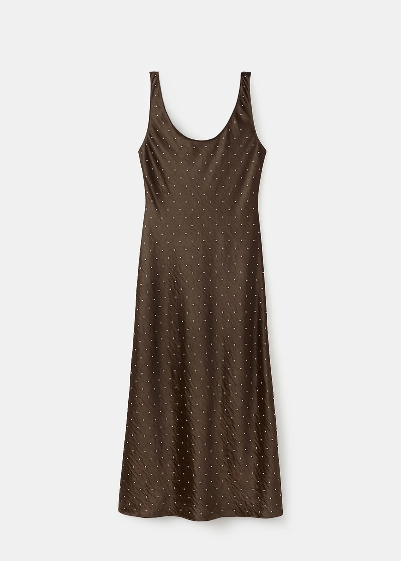 Satin crinkle-effect dress with crystals