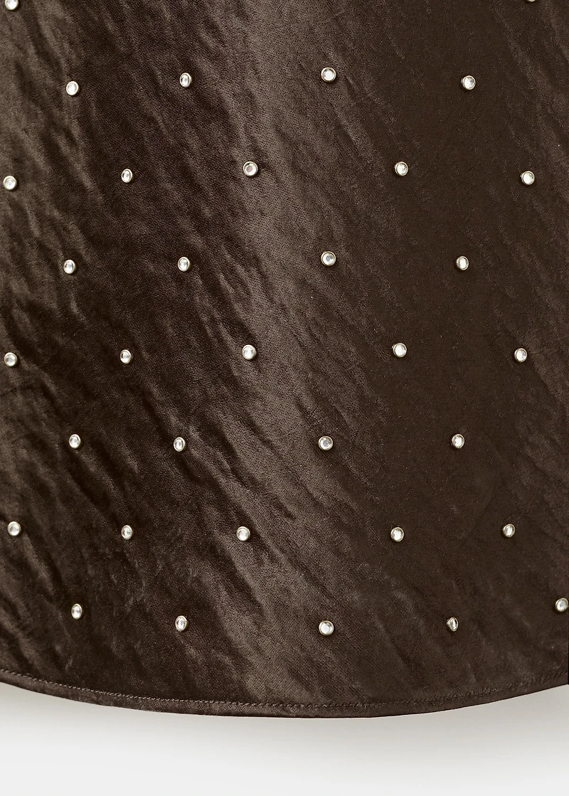 Satin crinkle-effect dress with crystals