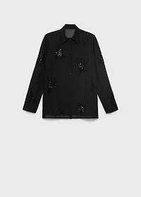 Semi-transparent shirt with rhinestone embroidery