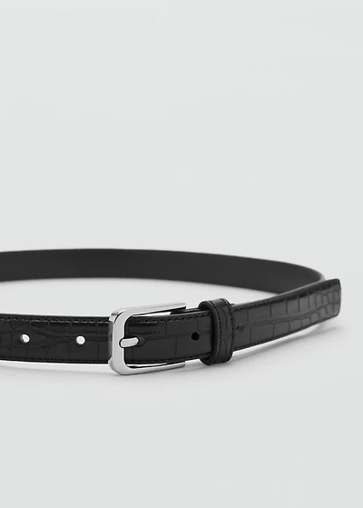 Thin faux crocodile leather belt