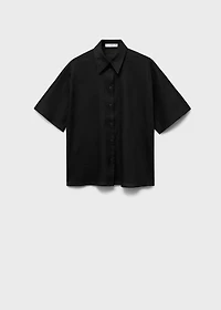 Short sleeve linen-blend shirt
