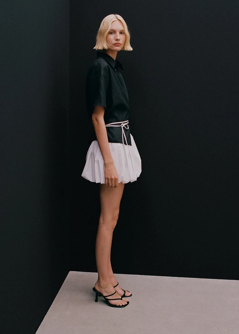 Short sleeve linen-blend shirt