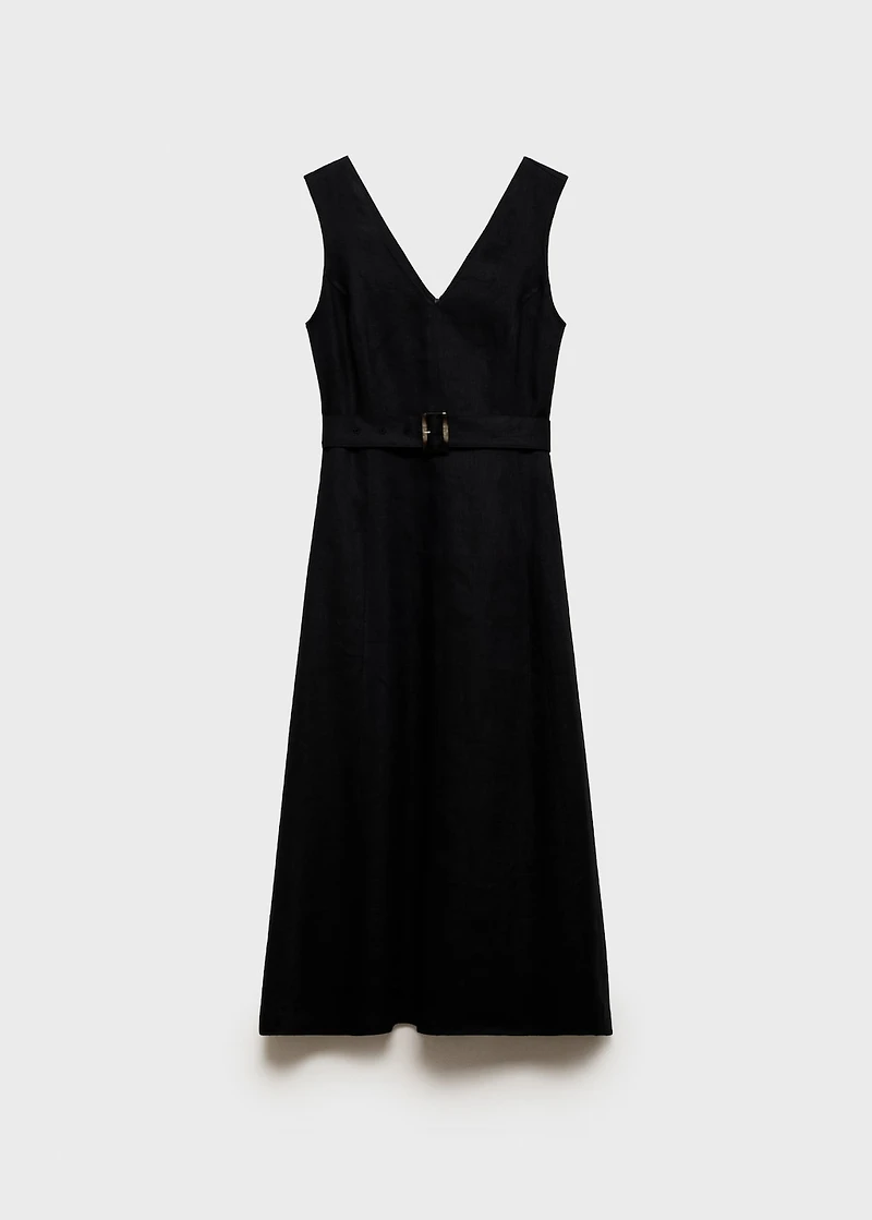 Flared linen dress with belt