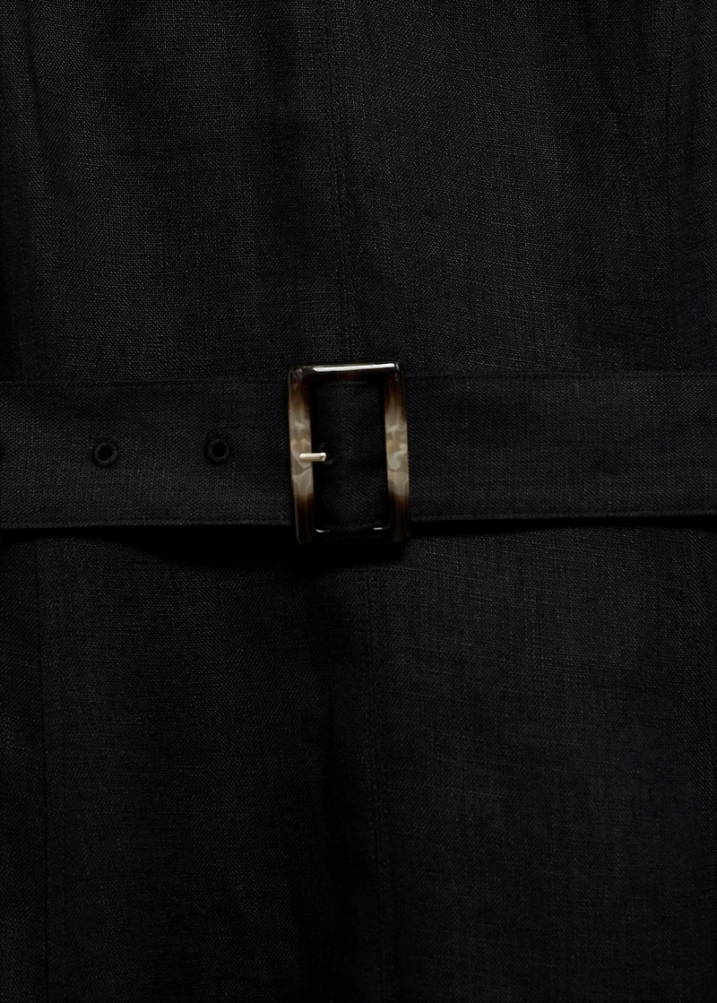 Flared linen dress with belt