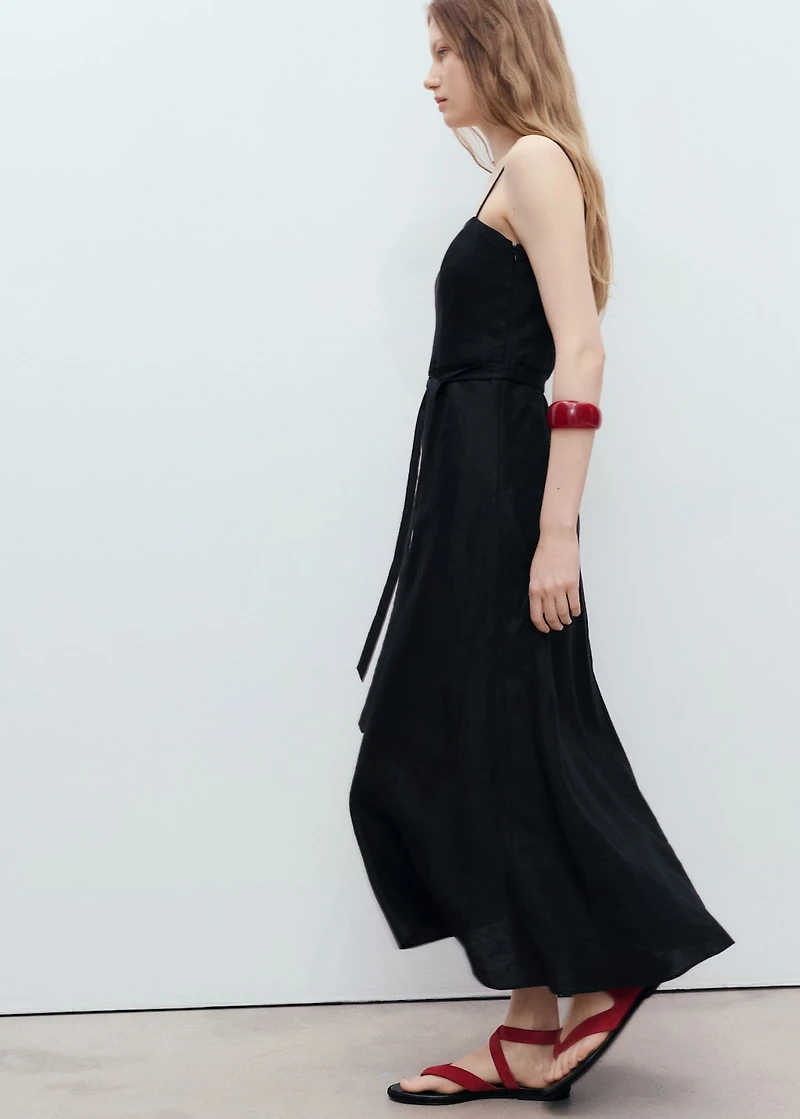 Bow linen-blend dress