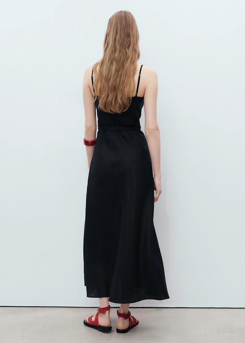 Bow linen-blend dress