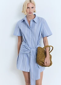 Striped shirt dress with knot