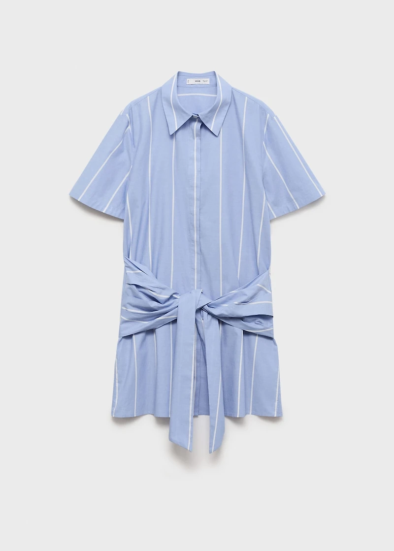 Striped shirt dress with knot