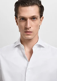 Slim-fit twill fabric suit with shirt cufflinks