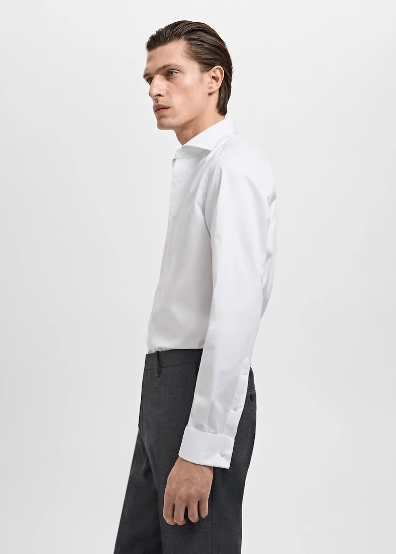 Slim-fit twill fabric suit with shirt cufflinks