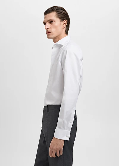 Slim-fit twill fabric suit with shirt cufflinks