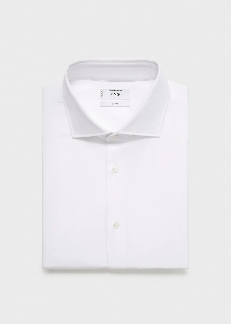 Slim-fit twill fabric suit with shirt cufflinks