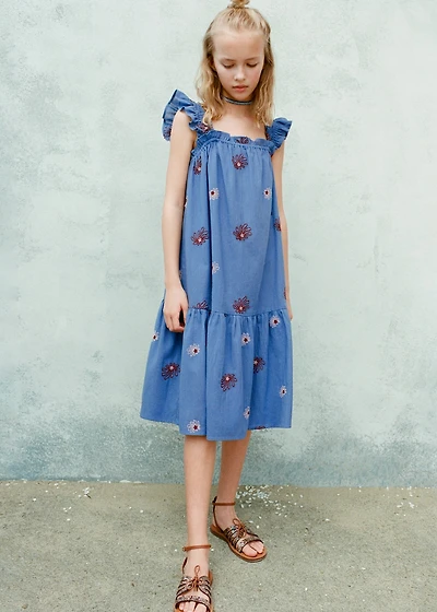 Floral embroidery dress