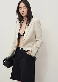 High-waist straight-fit denim shorts