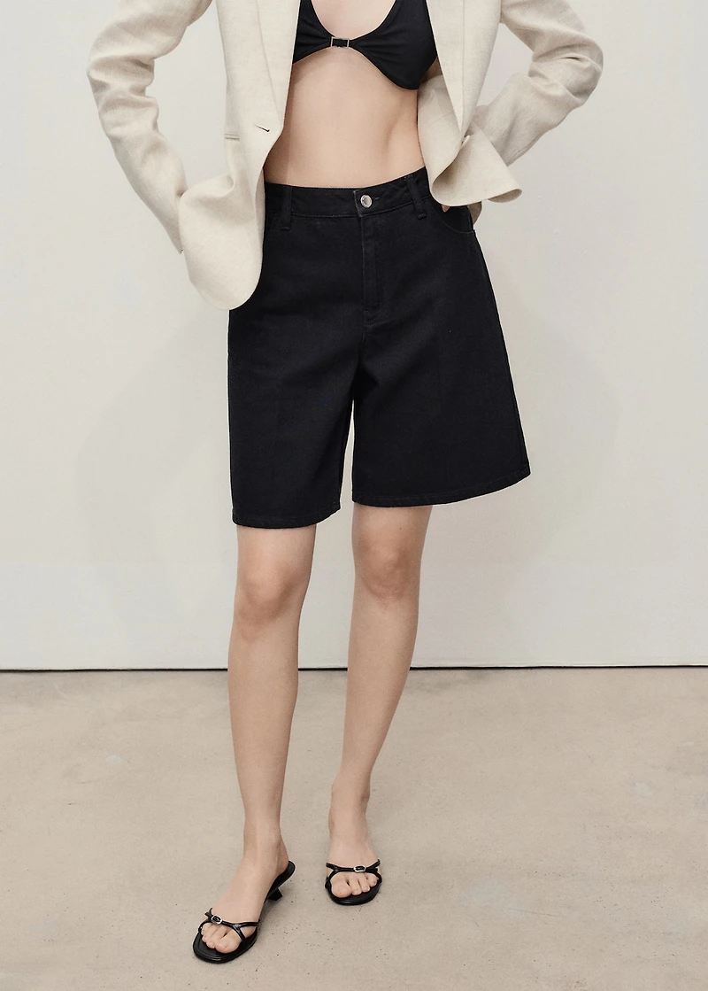 High-waist straight-fit denim shorts