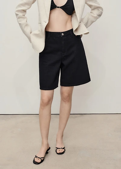 High-waist straight-fit denim shorts