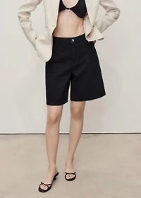 High-waist straight-fit denim shorts