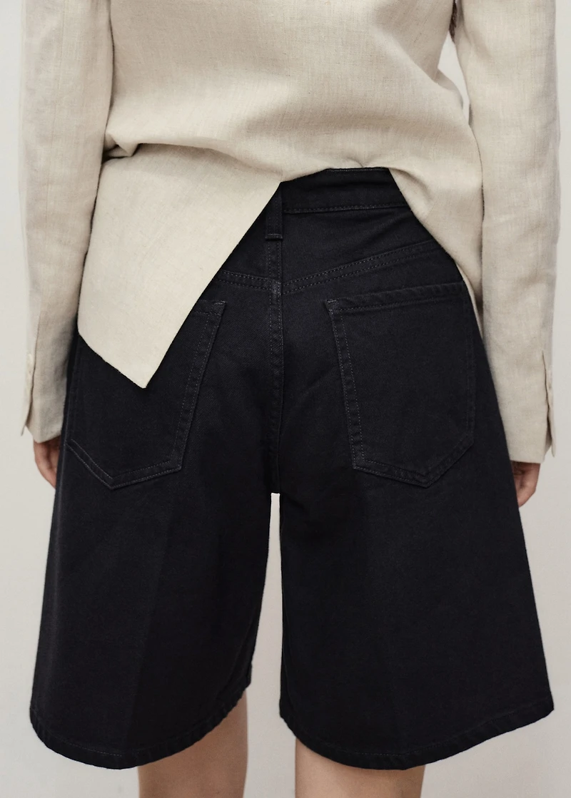 High-waist straight-fit denim shorts