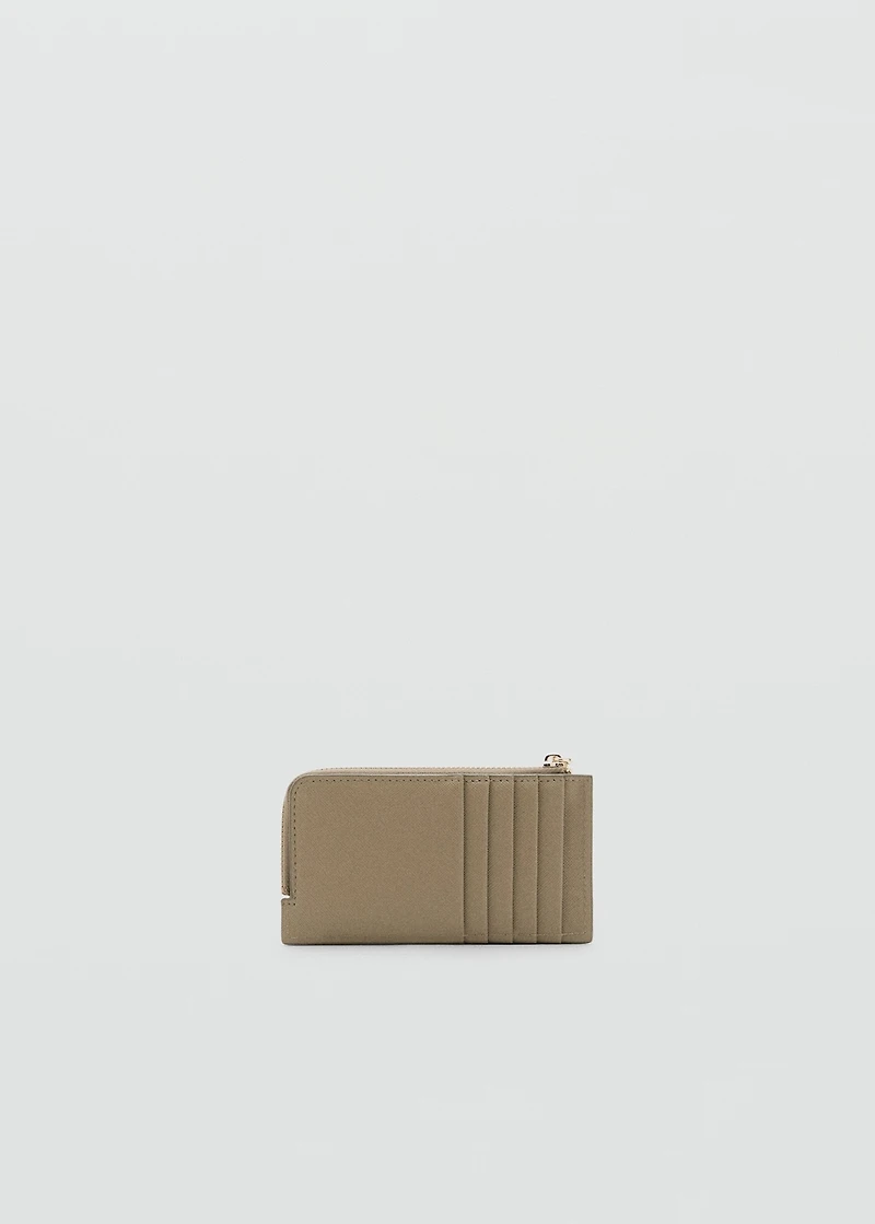 Saffiano-effect card holder with zipper