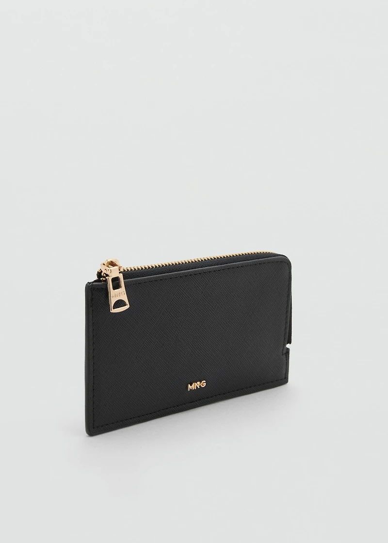 Saffiano-effect card holder with zipper
