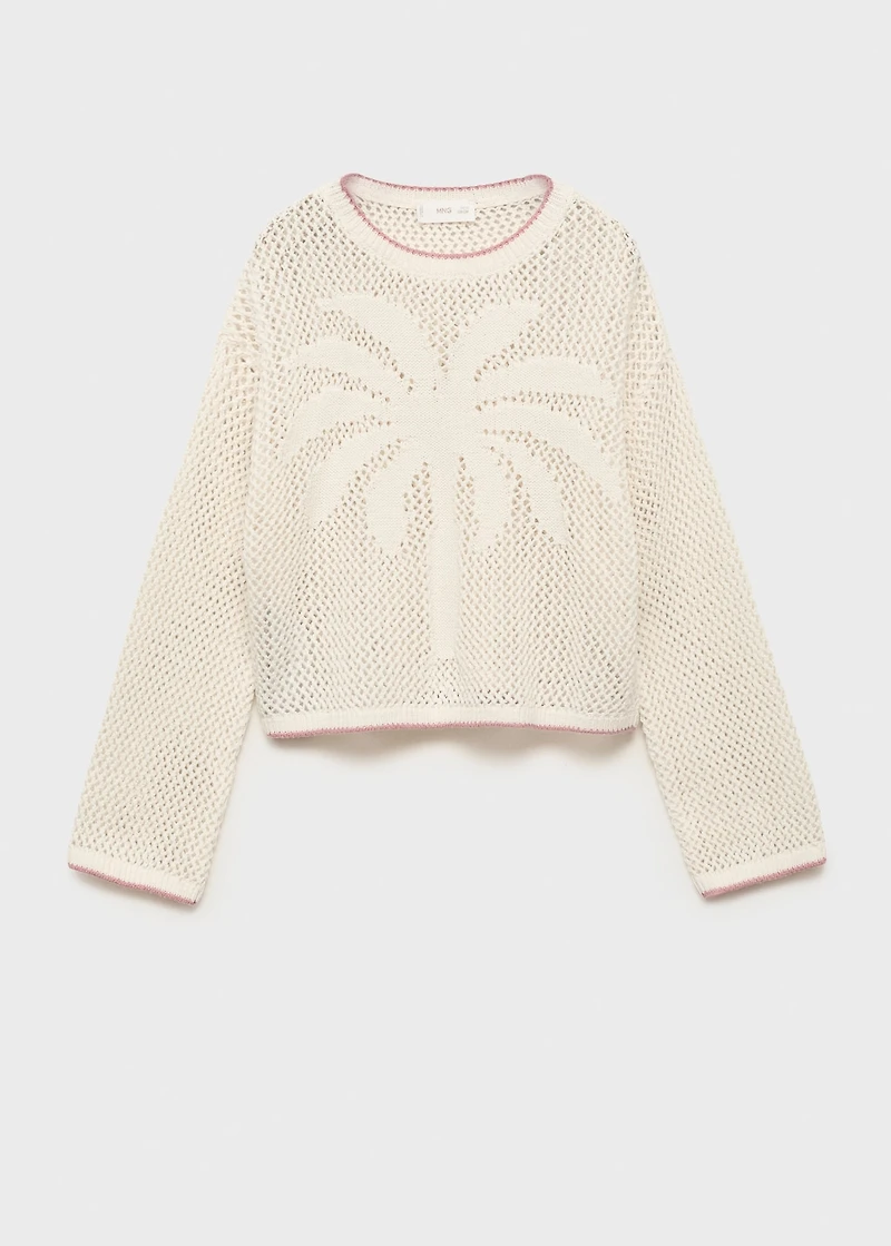 Knit sweater with lace pattern