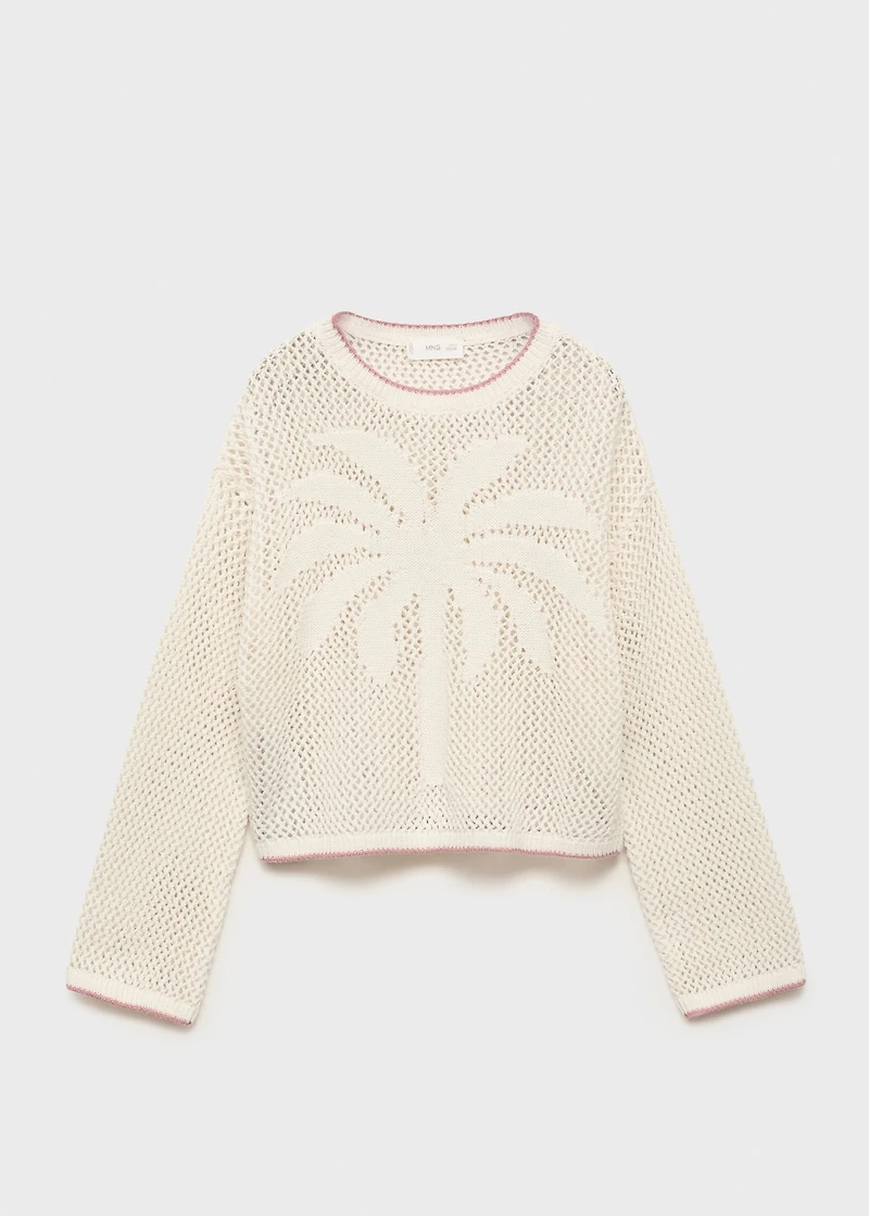 Knit sweater with lace pattern