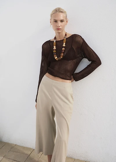 Cropped linen-blend pants