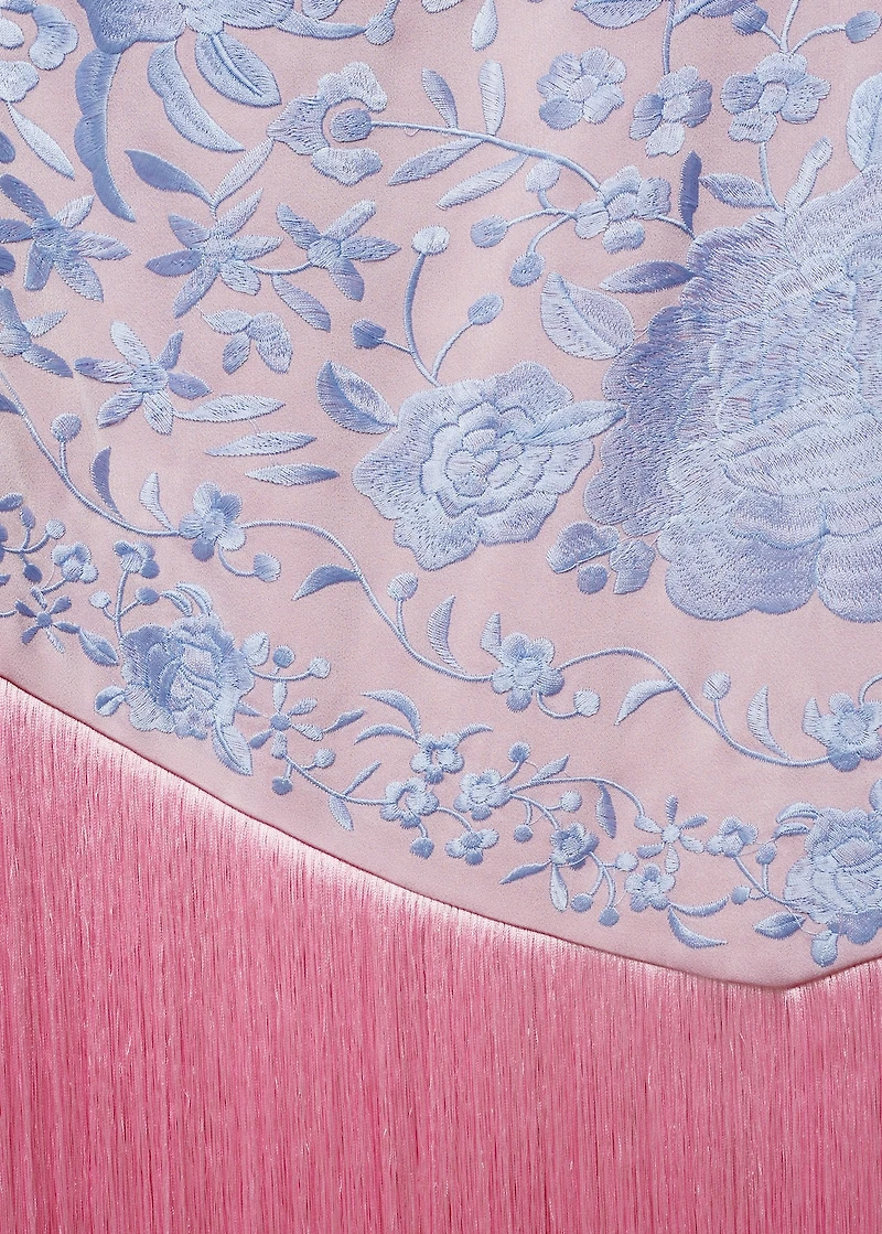 Asymmetrical dress with embroidered fringes