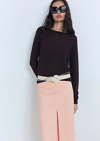 Cotton midi-skirt with pleat detail