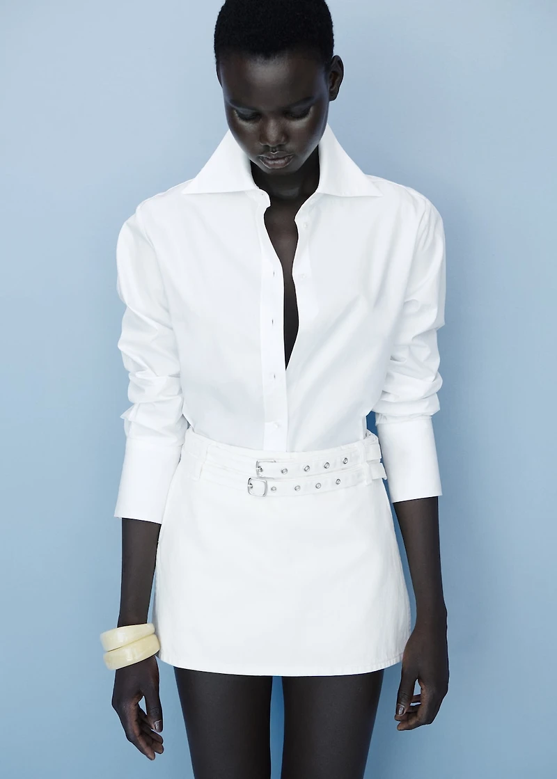 Denim culottes with double belt