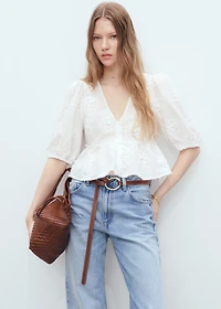 Cotton blouse with floral embroidery