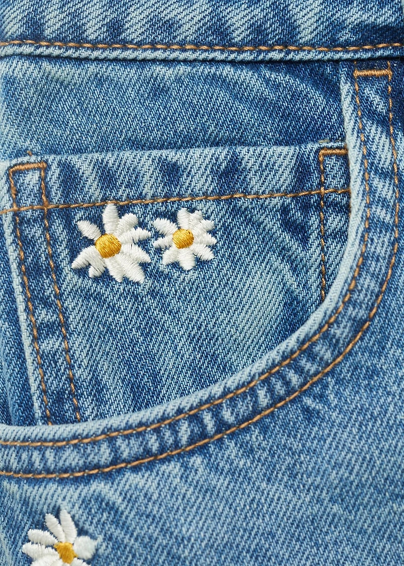 Floral-embroidered denim bermuda shorts