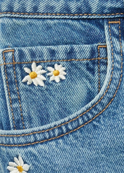 Floral-embroidered denim bermuda shorts