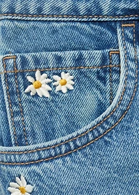 Floral-embroidered denim bermuda shorts