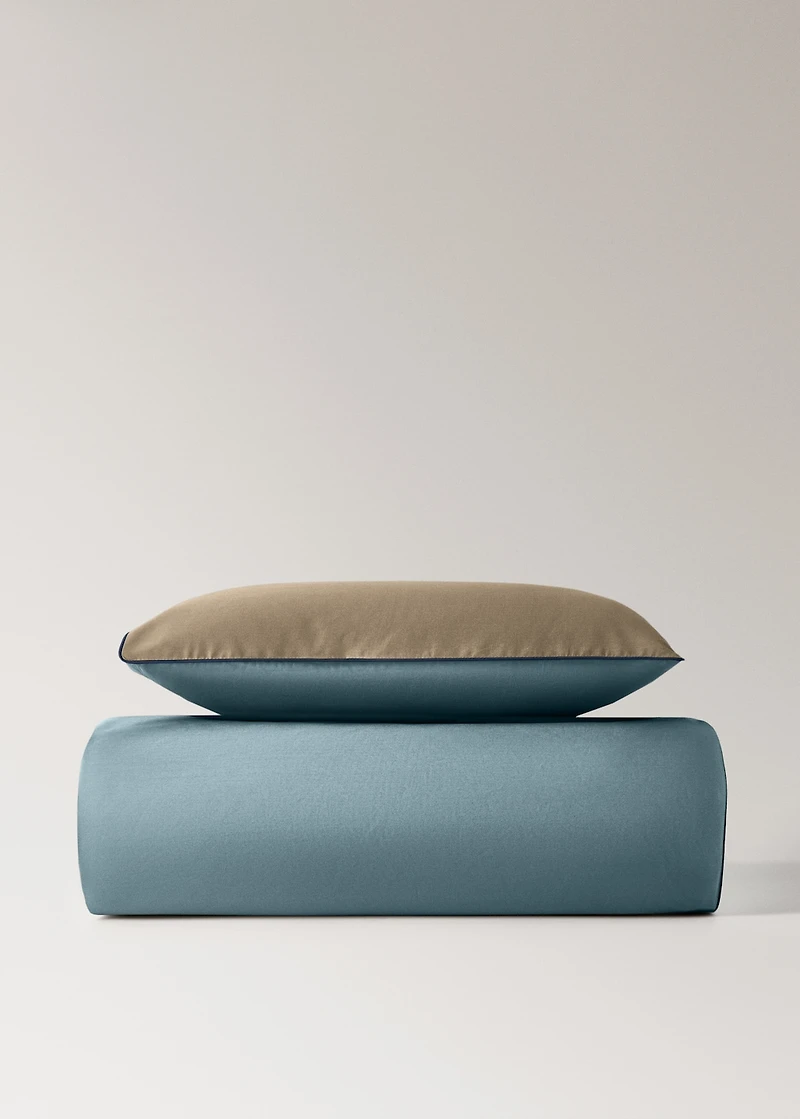 Reversible percale cotton duvet cover with contrasting piping for cot